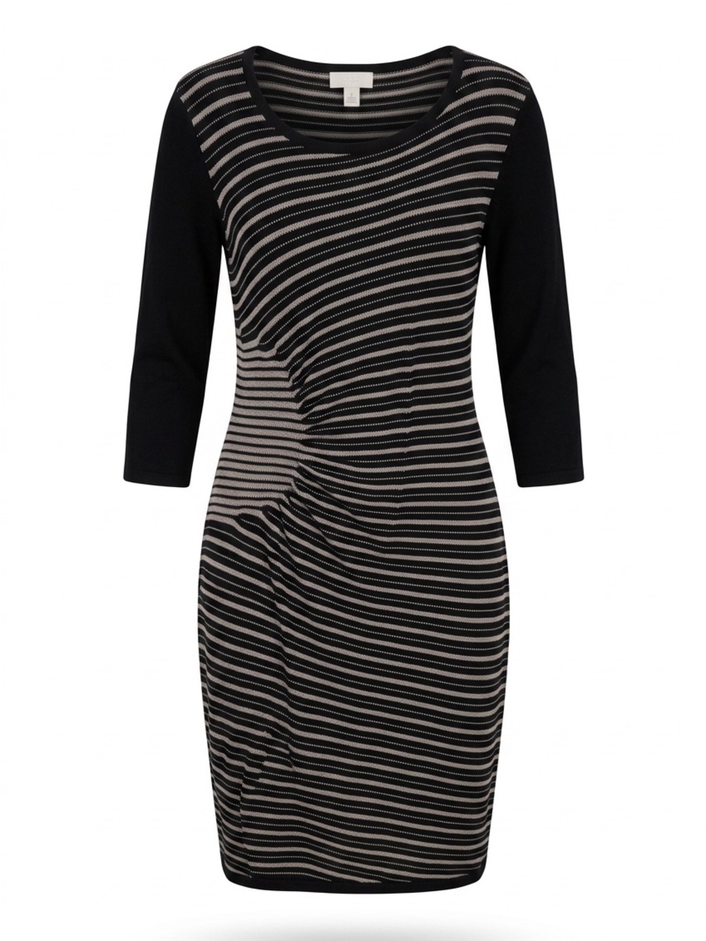 Ann Taylor LOFT Petites Women’s LP Black Cream Striped Ruched Knit Sheath Dress